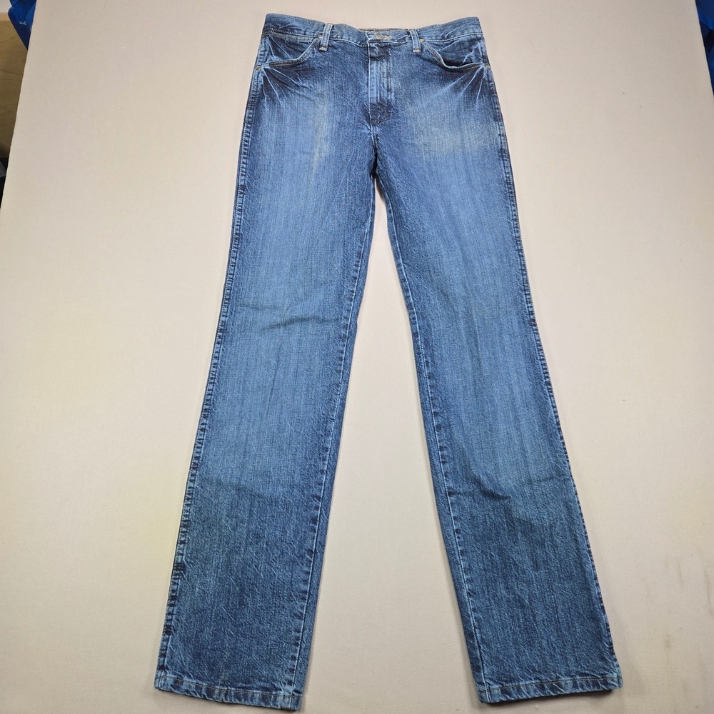 Wrangler Jeans 933SENV Straight Leg Whiskered Blue Denim Mens 31x34‎